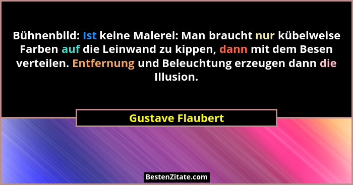 Bühnenbild: Ist keine Malerei: Man braucht nur kübelweise Farben auf die Leinwand zu kippen, dann mit dem Besen verteilen. Entfernu... - Gustave Flaubert