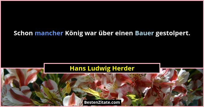 Schon mancher König war über einen Bauer gestolpert.... - Hans Ludwig Herder