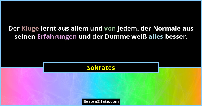 Der Kluge lernt aus allem und von jedem, der Normale aus seinen Erfahrungen und der Dumme weiß alles besser.... - Sokrates