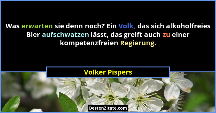Was erwarten sie denn noch? Ein Volk, das sich alkoholfreies Bier aufschwatzen lässt, das greift auch zu einer kompetenzfreien Regier... - Volker Pispers