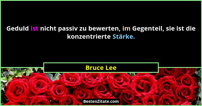 Geduld ist nicht passiv zu bewerten, im Gegenteil, sie ist die konzentrierte Stärke.... - Bruce Lee