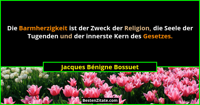 Die Barmherzigkeit ist der Zweck der Religion, die Seele der Tugenden und der innerste Kern des Gesetzes.... - Jacques Bénigne Bossuet