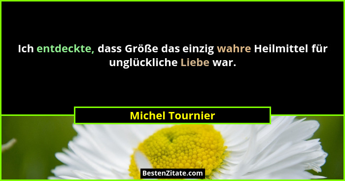 Ich entdeckte, dass Größe das einzig wahre Heilmittel für unglückliche Liebe war.... - Michel Tournier