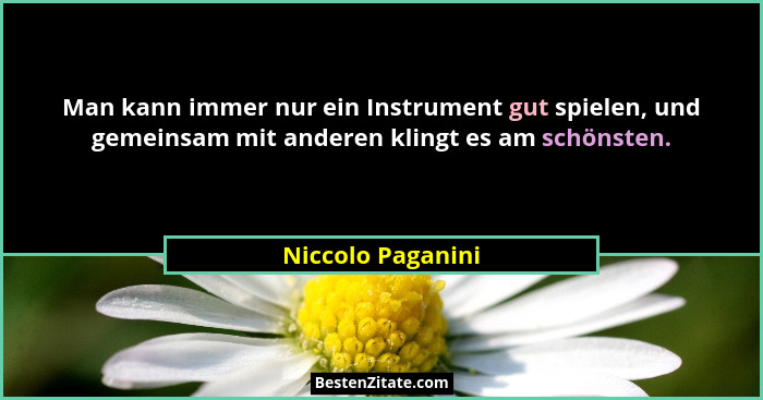 Man kann immer nur ein Instrument gut spielen, und gemeinsam mit anderen klingt es am schönsten.... - Niccolo Paganini