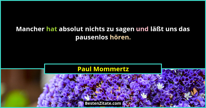 Mancher hat absolut nichts zu sagen und läßt uns das pausenlos hören.... - Paul Mommertz
