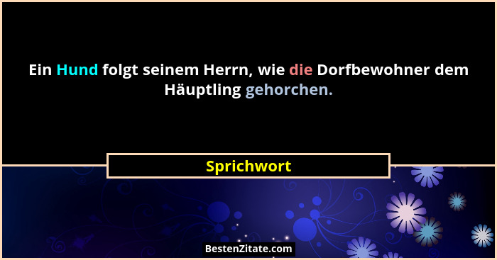 Ein Hund folgt seinem Herrn, wie die Dorfbewohner dem Häuptling gehorchen.... - Sprichwort