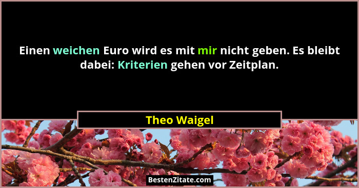 Einen weichen Euro wird es mit mir nicht geben. Es bleibt dabei: Kriterien gehen vor Zeitplan.... - Theo Waigel