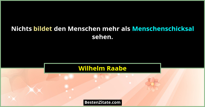 Nichts bildet den Menschen mehr als Menschenschicksal sehen.... - Wilhelm Raabe