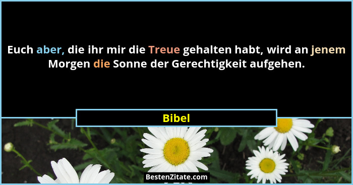 Euch aber, die ihr mir die Treue gehalten habt, wird an jenem Morgen die Sonne der Gerechtigkeit aufgehen.... - Bibel