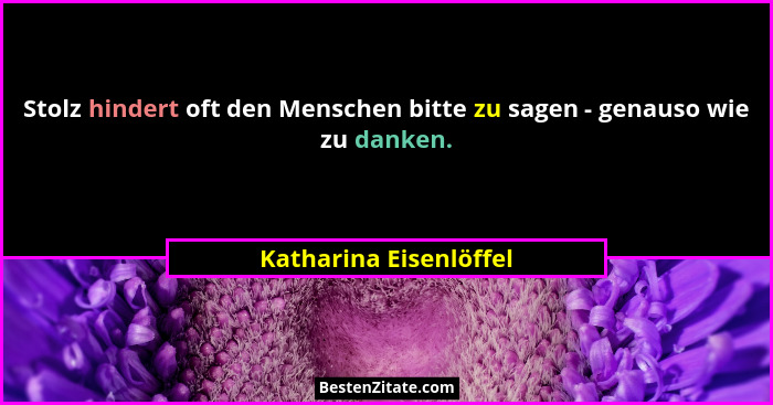 Stolz hindert oft den Menschen bitte zu sagen - genauso wie zu danken.... - Katharina Eisenlöffel