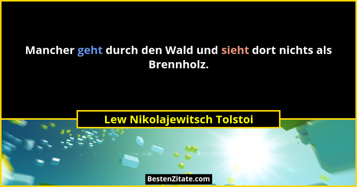 Mancher geht durch den Wald und sieht dort nichts als Brennholz.... - Lew Nikolajewitsch Tolstoi