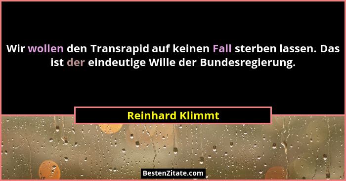 Wir wollen den Transrapid auf keinen Fall sterben lassen. Das ist der eindeutige Wille der Bundesregierung.... - Reinhard Klimmt