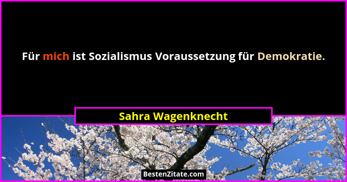 Für mich ist Sozialismus Voraussetzung für Demokratie.... - Sahra Wagenknecht