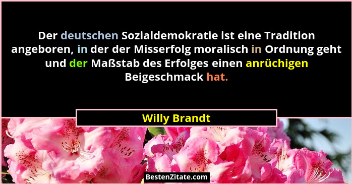 Der deutschen Sozialdemokratie ist eine Tradition angeboren, in der der Misserfolg moralisch in Ordnung geht und der Maßstab des Erfolg... - Willy Brandt