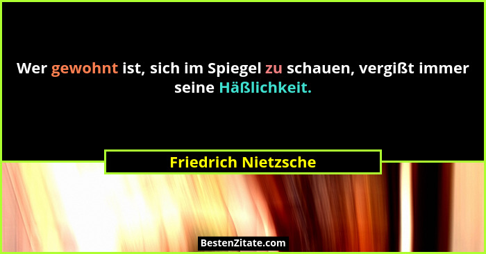 Wer gewohnt ist, sich im Spiegel zu schauen, vergißt immer seine Häßlichkeit.... - Friedrich Nietzsche