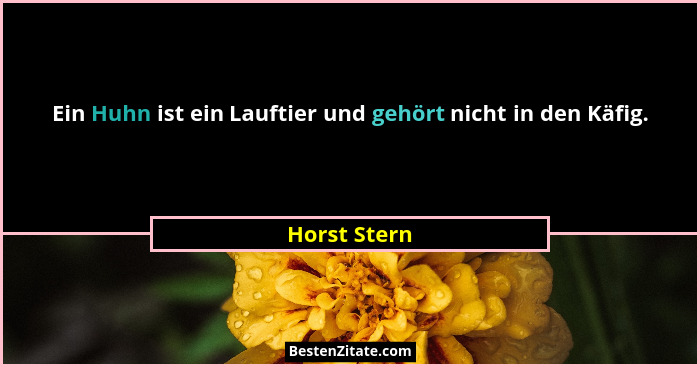 Ein Huhn ist ein Lauftier und gehört nicht in den Käfig.... - Horst Stern
