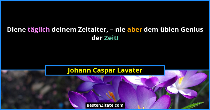 Diene täglich deinem Zeitalter, – nie aber dem üblen Genius der Zeit!... - Johann Caspar Lavater