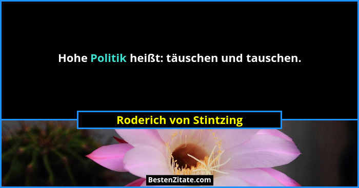 Hohe Politik heißt: täuschen und tauschen.... - Roderich von Stintzing