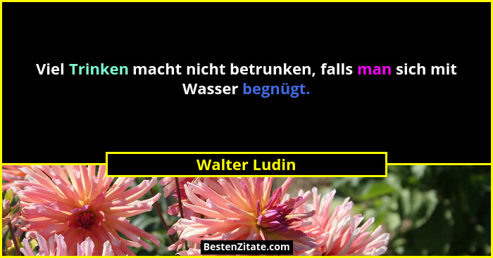 Viel Trinken macht nicht betrunken, falls man sich mit Wasser begnügt.... - Walter Ludin