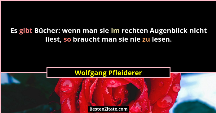 Es gibt Bücher: wenn man sie im rechten Augenblick nicht liest, so braucht man sie nie zu lesen.... - Wolfgang Pfleiderer