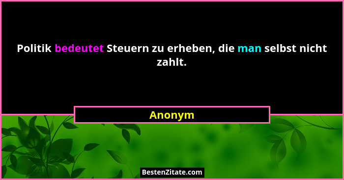 Politik bedeutet Steuern zu erheben, die man selbst nicht zahlt.... - Anonym