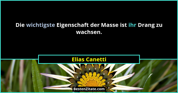 Die wichtigste Eigenschaft der Masse ist ihr Drang zu wachsen.... - Elias Canetti