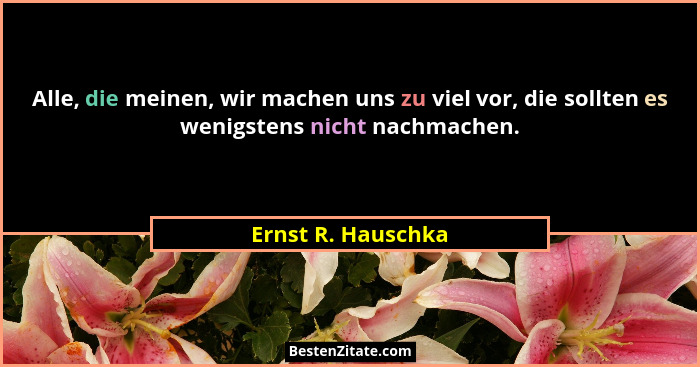 Alle, die meinen, wir machen uns zu viel vor, die sollten es wenigstens nicht nachmachen.... - Ernst R. Hauschka