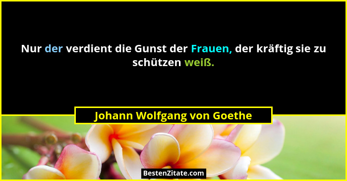 Nur der verdient die Gunst der Frauen, der kräftig sie zu schützen weiß.... - Johann Wolfgang von Goethe
