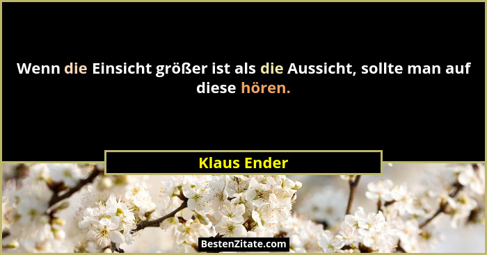 Wenn die Einsicht größer ist als die Aussicht, sollte man auf diese hören.... - Klaus Ender