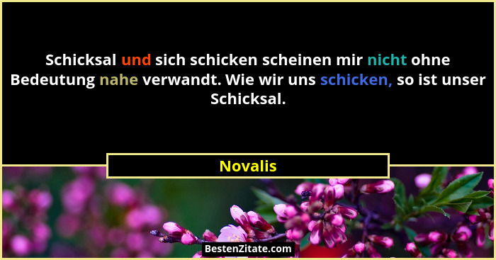 Schicksal und sich schicken scheinen mir nicht ohne Bedeutung nahe verwandt. Wie wir uns schicken, so ist unser Schicksal.... - Novalis