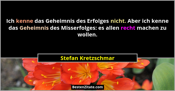 Ich kenne das Geheimnis des Erfolges nicht. Aber ich kenne das Geheimnis des Misserfolges: es allen recht machen zu wollen.... - Stefan Kretzschmar
