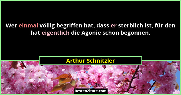 Wer einmal völlig begriffen hat, dass er sterblich ist, für den hat eigentlich die Agonie schon begonnen.... - Arthur Schnitzler