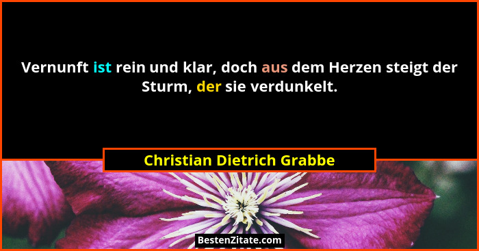 Vernunft ist rein und klar, doch aus dem Herzen steigt der Sturm, der sie verdunkelt.... - Christian Dietrich Grabbe