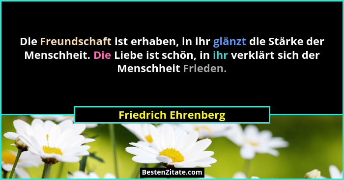 Die Freundschaft ist erhaben, in ihr glänzt die Stärke der Menschheit. Die Liebe ist schön, in ihr verklärt sich der Menschheit... - Friedrich Ehrenberg