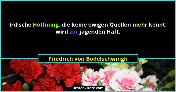 Irdische Hoffnung, die keine ewigen Quellen mehr kennt, wird zur jagenden Haft.... - Friedrich von Bodelschwingh