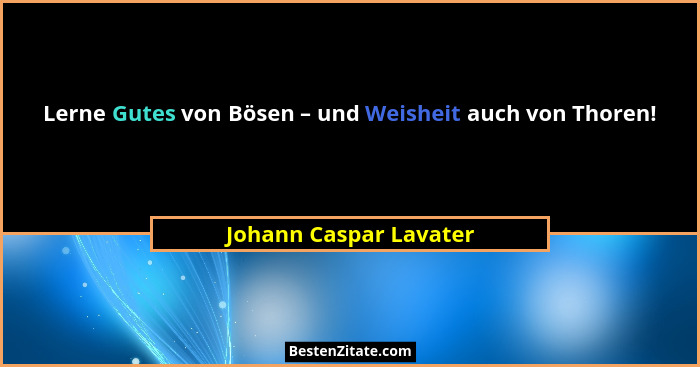 Lerne Gutes von Bösen – und Weisheit auch von Thoren!... - Johann Caspar Lavater