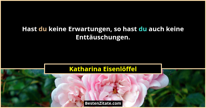 Hast du keine Erwartungen, so hast du auch keine Enttäuschungen.... - Katharina Eisenlöffel