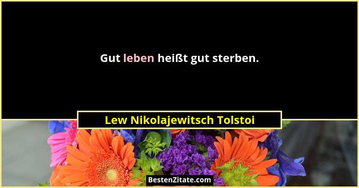 Gut leben heißt gut sterben.... - Lew Nikolajewitsch Tolstoi