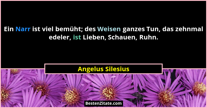 Ein Narr ist viel bemüht; des Weisen ganzes Tun, das zehnmal edeler, ist Lieben, Schauen, Ruhn.... - Angelus Silesius