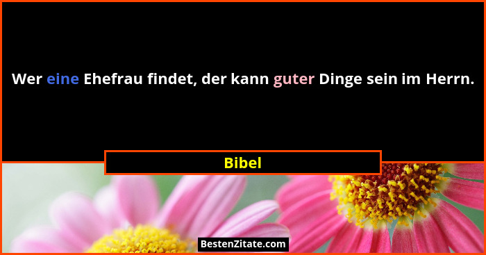 Wer eine Ehefrau findet, der kann guter Dinge sein im Herrn.... - Bibel