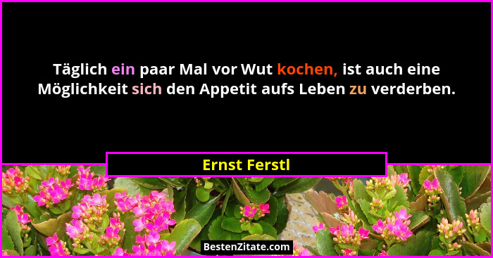 Täglich ein paar Mal vor Wut kochen, ist auch eine Möglichkeit sich den Appetit aufs Leben zu verderben.... - Ernst Ferstl