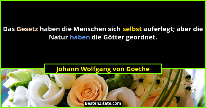 Das Gesetz haben die Menschen sich selbst auferlegt; aber die Natur haben die Götter geordnet.... - Johann Wolfgang von Goethe