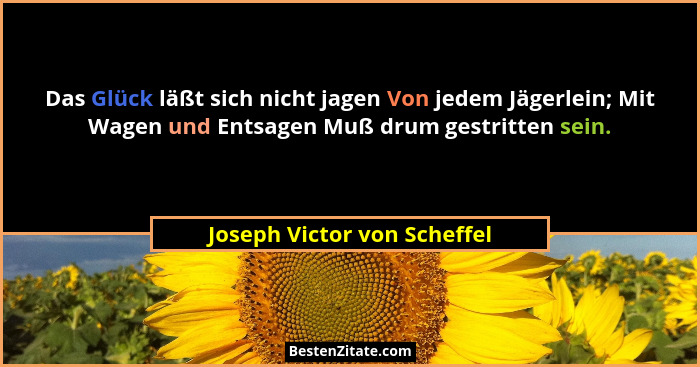 Das Glück läßt sich nicht jagen Von jedem Jägerlein; Mit Wagen und Entsagen Muß drum gestritten sein.... - Joseph Victor von Scheffel