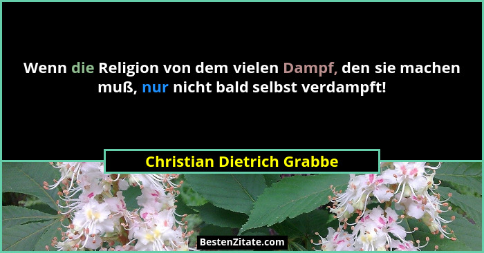Wenn die Religion von dem vielen Dampf, den sie machen muß, nur nicht bald selbst verdampft!... - Christian Dietrich Grabbe