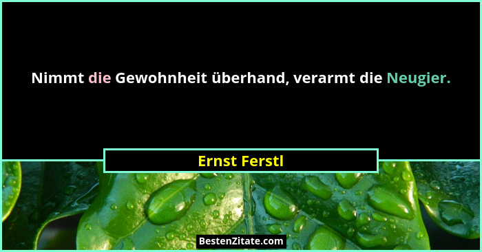 Nimmt die Gewohnheit überhand, verarmt die Neugier.... - Ernst Ferstl