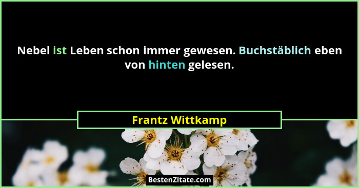 Nebel ist Leben schon immer gewesen. Buchstäblich eben von hinten gelesen.... - Frantz Wittkamp