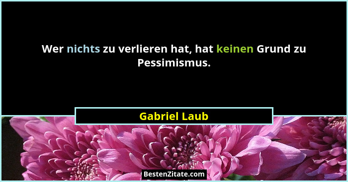 Wer nichts zu verlieren hat, hat keinen Grund zu Pessimismus.... - Gabriel Laub