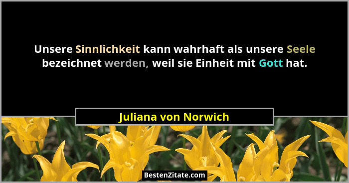Unsere Sinnlichkeit kann wahrhaft als unsere Seele bezeichnet werden, weil sie Einheit mit Gott hat.... - Juliana von Norwich