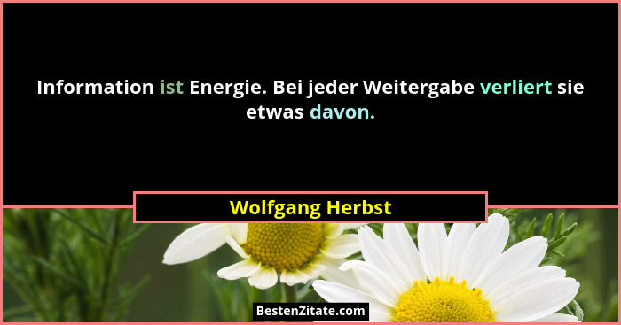 Information ist Energie. Bei jeder Weitergabe verliert sie etwas davon.... - Wolfgang Herbst