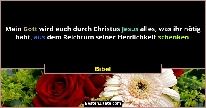 Mein Gott wird euch durch Christus Jesus alles, was ihr nötig habt, aus dem Reichtum seiner Herrlichkeit schenken.... - Bibel